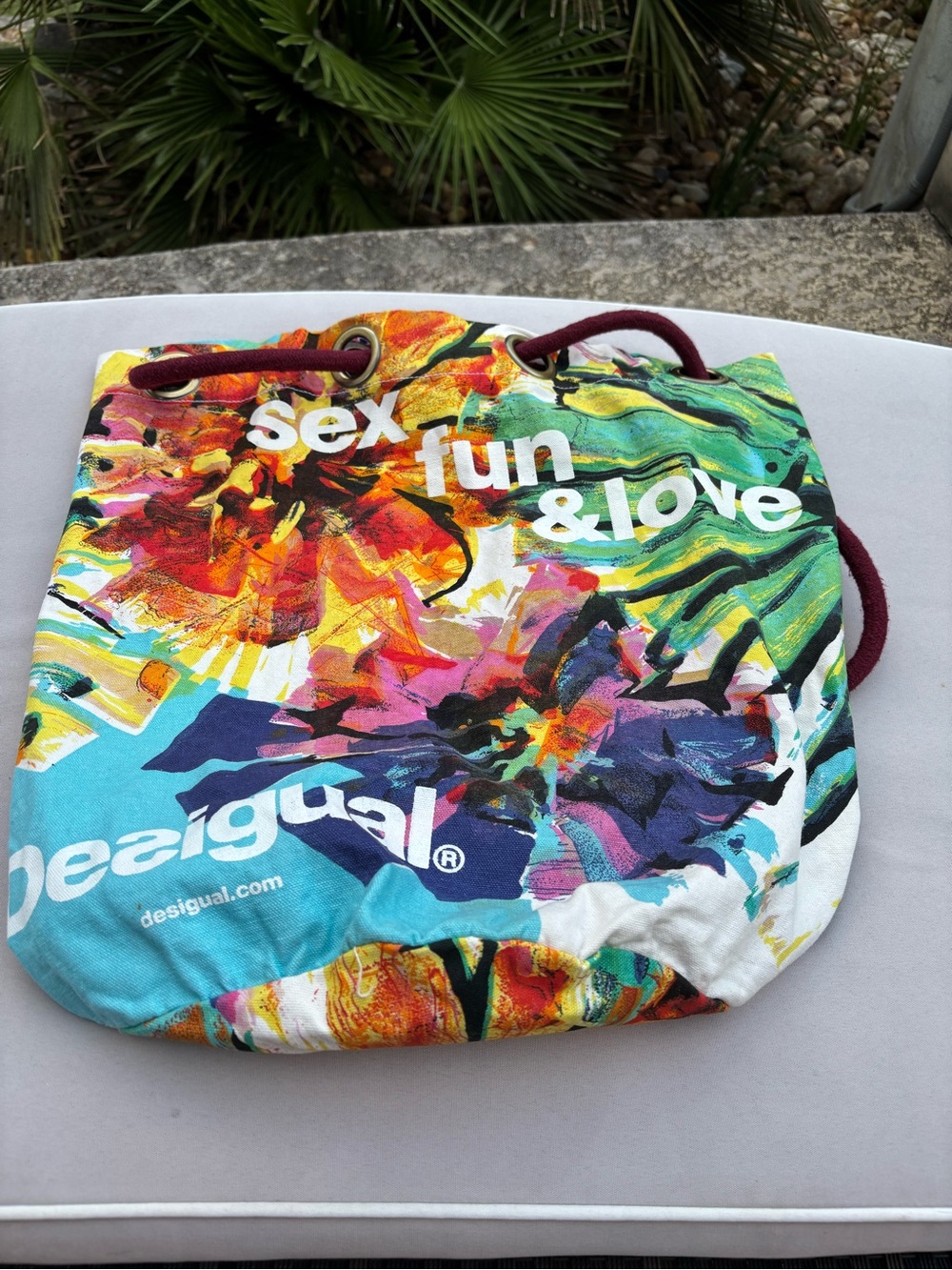 Desigual Multicolor Canvas Drawstring Backpack with Maroon Rope - Picture 7 of 9